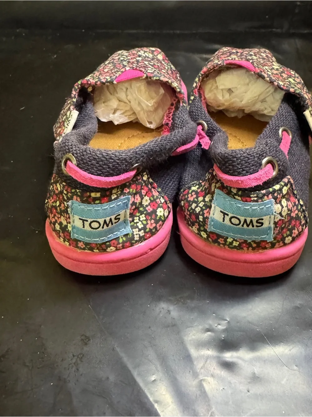 TOMS Baby Girl Navy Floral Slip-Ons with Pink Accents